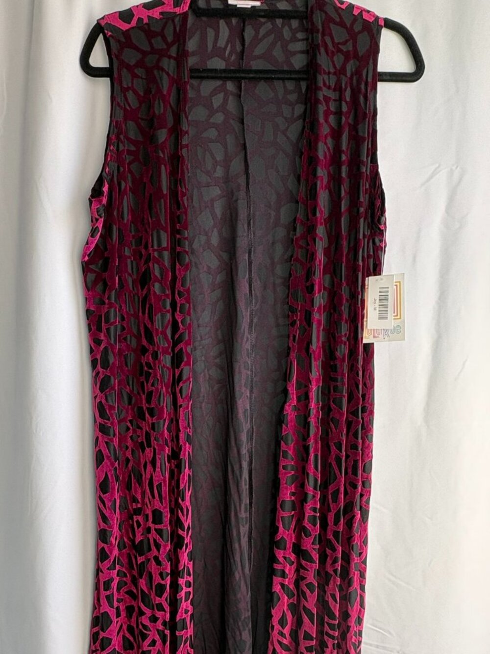 LuLaRoe Joy M Black Fuchsia Velvet Geometric Overlay Elegant Vest NWT